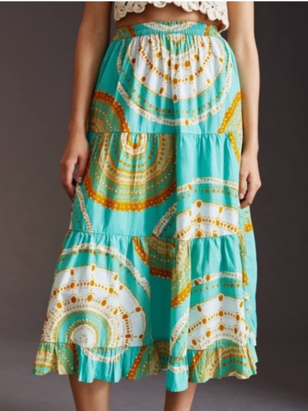 Anthropologie Porridge Cotton Patterned Midi Skirt